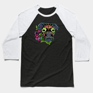 Boxer in Black - Day of the Dead Sugar Skull Dog Baseball T-Shirt